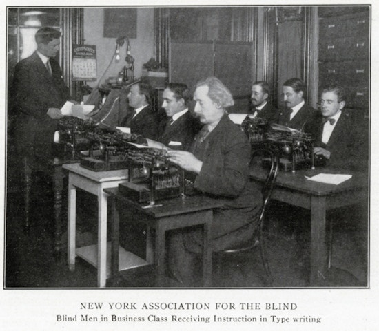 Blind Men in Business Class Receiving Typing Instruction