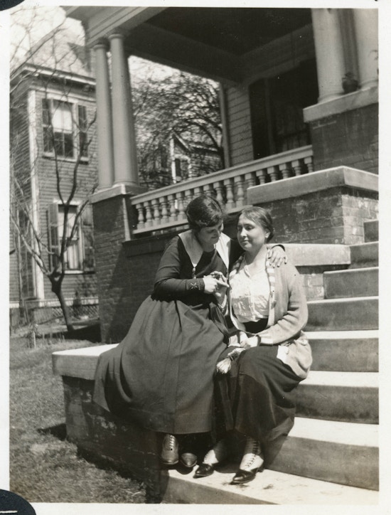 Helen Keller and Rebecca Mack at Helen's sister's home at Montgomery, Alabama, in the winter.