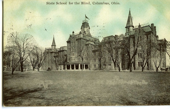 State School For The Blind, Columbus, Ohio.  A large gray building.