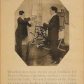 Exhibit poster showing a disabled man with one leg working with film projection equipment.