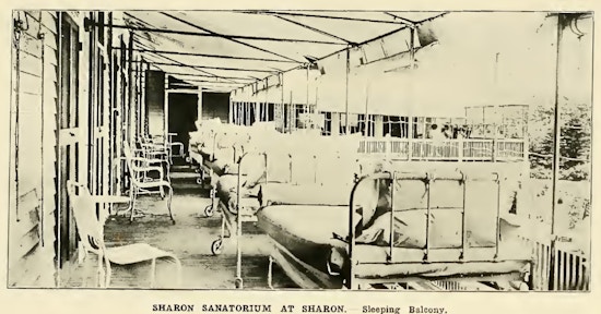 Row of beds on a balconey.