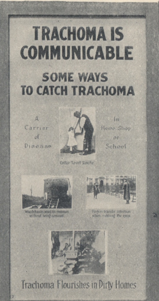 Poster showing ways that trachoma can be transmitted.