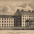 Lithograph of large building with columns
