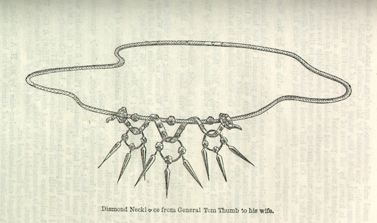 Illustration of diamond necklace that Gen. Tom Thumb gave to his wife.
