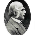 Portrait of Francis Galton.  Head and shoulders, right profile; in oval