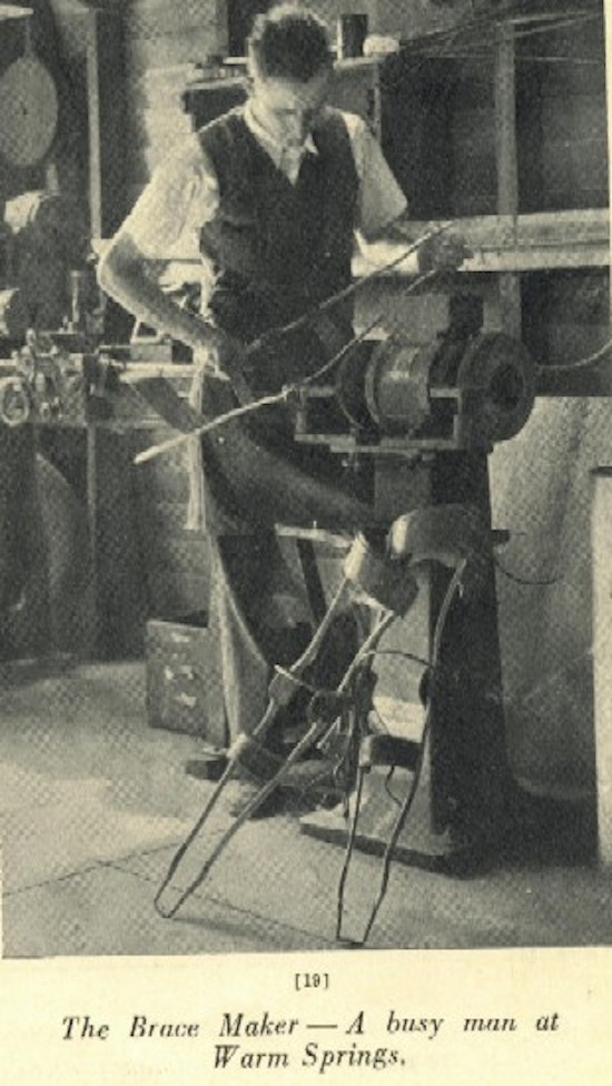 A man works in a shop making leg braces.