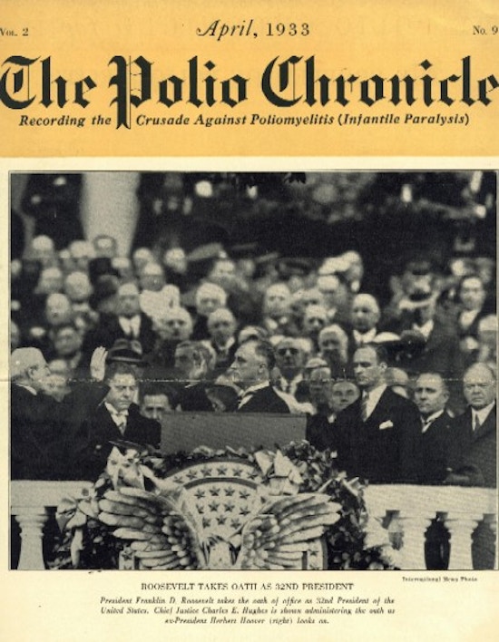 Cover of The Polio Chronicle showing Franklin Roosevelt taking the oath of office.