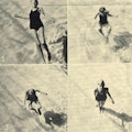 Four photographs of a boy swimming.