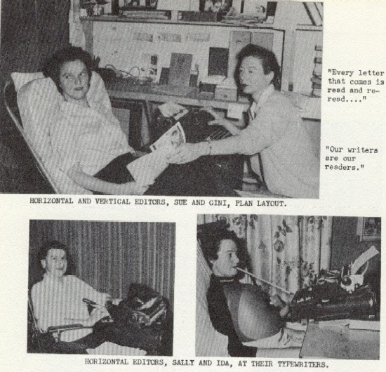 Three photographs of women working on with typewriters.