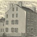 An engraving of a three-story house.