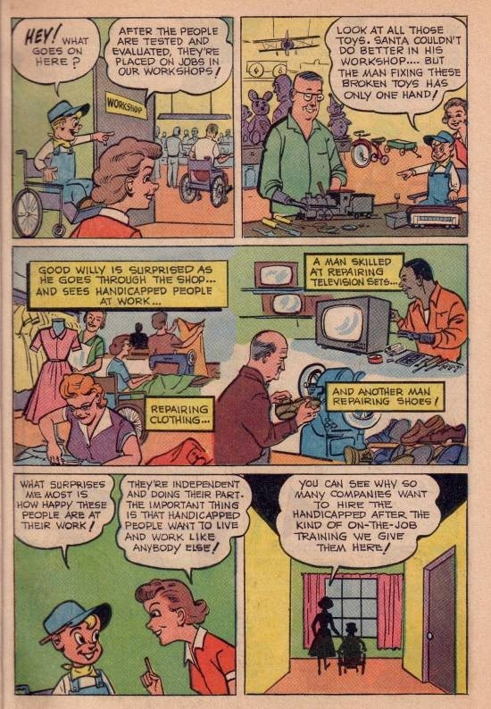 Panels of the comic book, "The Will to Win." Good Willy continues his tour of Goodwill Industries.