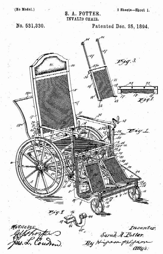 Design drawing for S.A. Potter Invalid Chair, sheet 1.