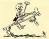 A cartoon of a man riding a crutch that looks like a horse.