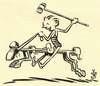 A cartoon of a man riding a brace drawn to look like a horse.
