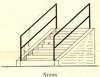 A design drawing of stairs with railings.