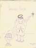 An angel prays next to a baby in a cradle.