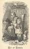An elderly women mends to pants while a boy unhappily waits.