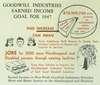 Charts showing income goals for 1947 and what the inccrease would mean for staff and jobs.