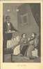 Mr. and Mrs. Tom Thumb sit in a parlor dressed casually as a servant waits on them.