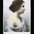 Helen Keller profile, facing right, with right shoulder exposed.
