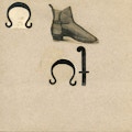 A page from Sarah Fuller's vocabulary notebook with different symbols, resembling the letter f, a horseshoe, and a shoe.