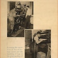 Exhibit poster showing two scenes in which men with partial leg amputations are being taught to work in a printshop.