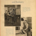 Exhibit poster showing two scenes in which blind men perform mechanical tasks in workshops.