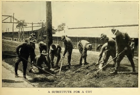 Men working with rakes.