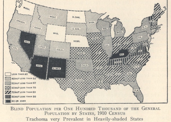 Map showing prevalence of blindness by state.