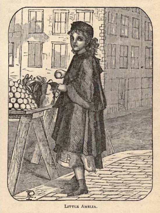 Girl sells fruit on a city street.