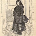 Girl holds a basket on a city street.