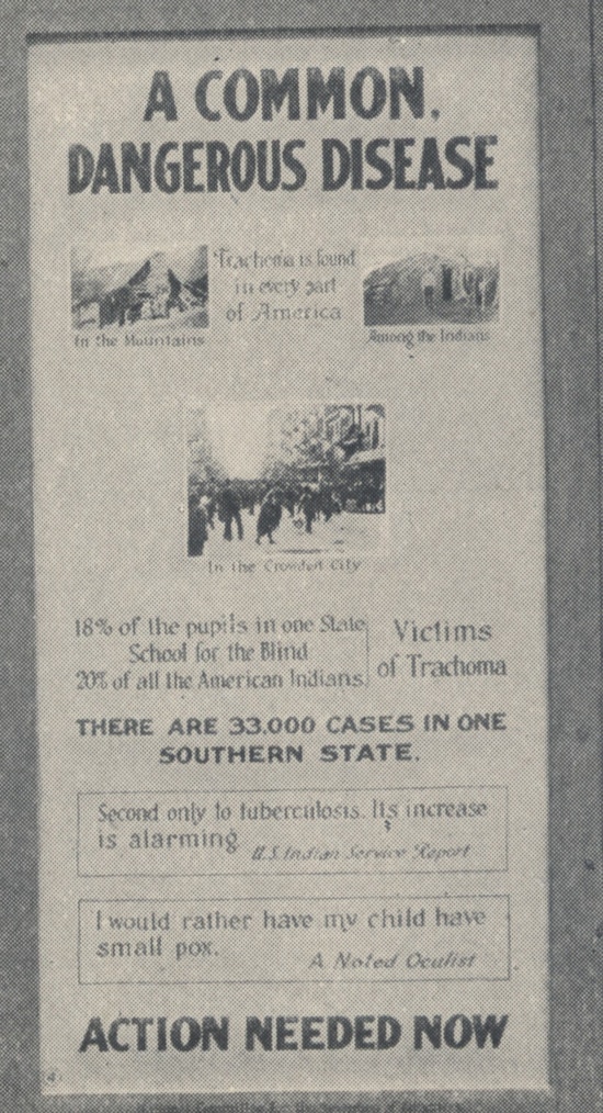 A poster showing where trachoma occurs.
