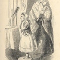 A woman watches as a girl in a bonnet looks into a mirror.
