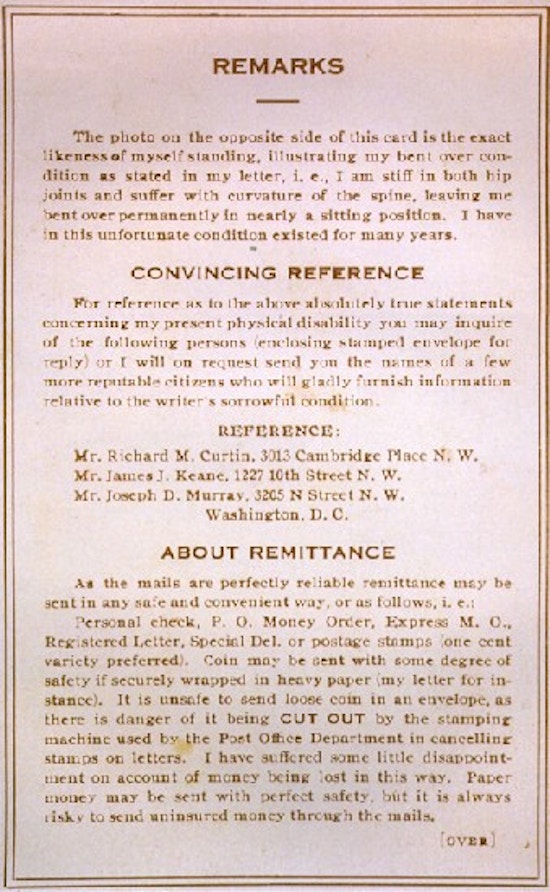 Text on reverse of postcard - Remarks,Convincing Reference,About Remittance