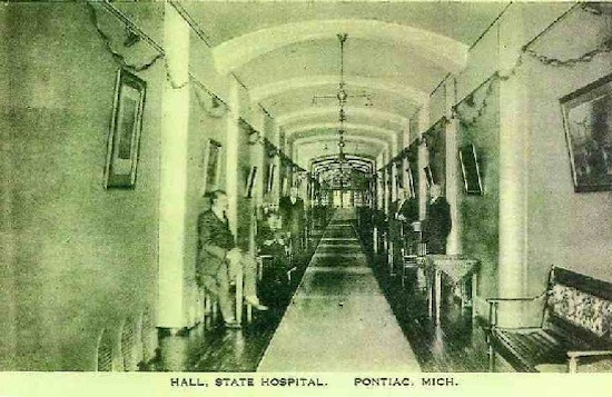 Photo of a hallway at the Pontiac Asylum for the Insane.