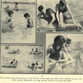 Four photographs of physical therapists working with patients in a swimming pool.