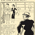 A man on crutches enters a store where corsets are sold.