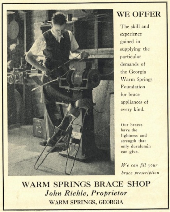 A advertisement showing a man working on braces in his shop.