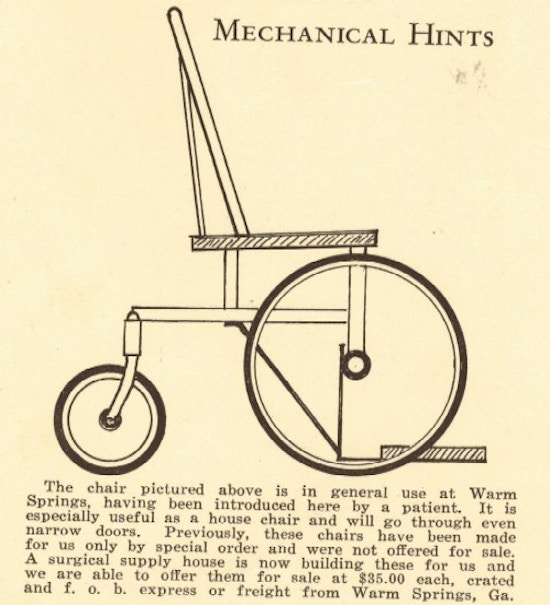 A drawing of the basic wheelchair in use at Warm Springs.