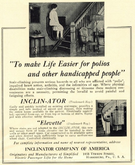 An advertisement for a stair lift and a home elevator.