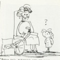 A drawing of a women in a wheelchair with chestpiece as a girls looks on.