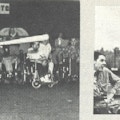 A photographs of a young man in a wheelchair swinging a baseball bat and of a group of young people in wheelchairs.