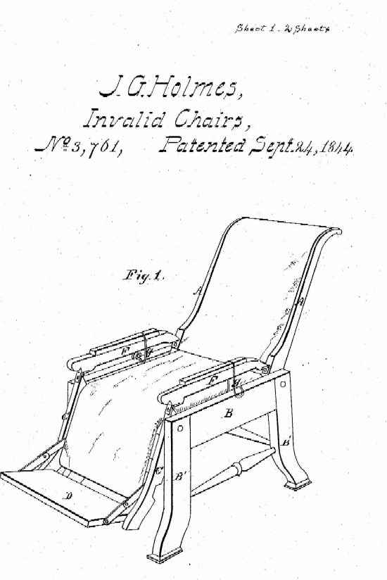 Design drawing for J.G. Holmes Invalid Chairs, sheet 1