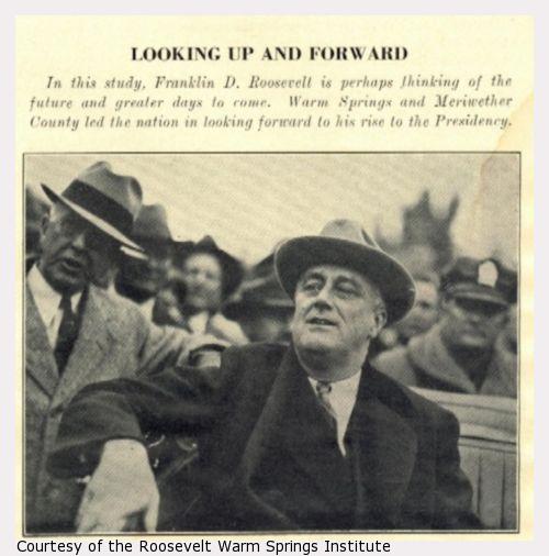 Franklin Roosevelt, with a hat on, looks from a car.