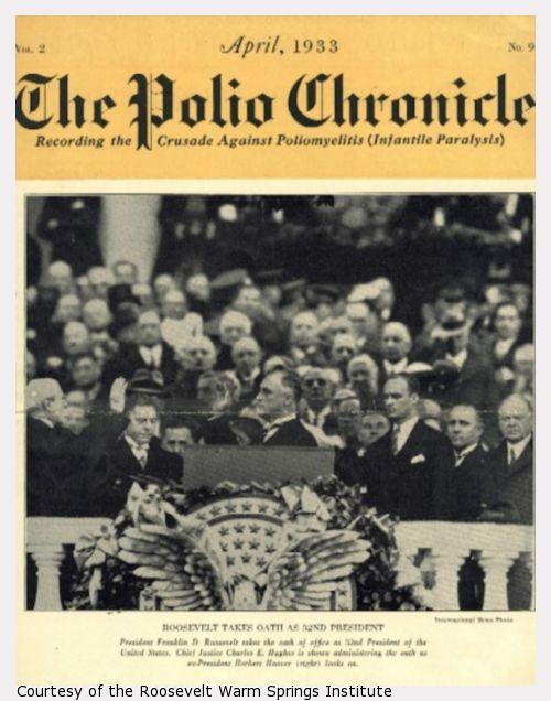 Cover of The Polio Chronicle showing Franklin Roosevelt taking the oath of office.