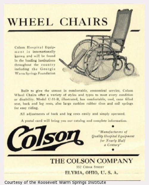 Advertisement with a picture of a cane-backed wheelchair.