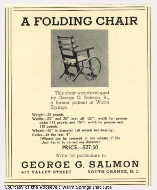 An advertsiement for a folding wheelchair.