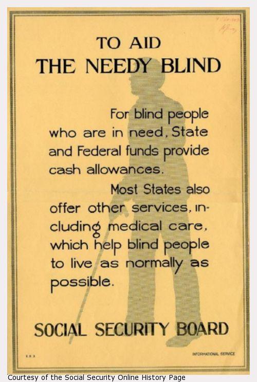 A silhouette of a blind man with text of how Social Security will help blind people.