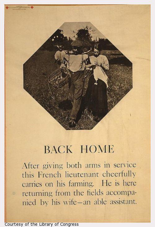 Exhibit poster showing a disabled veteran in a field with his wife.