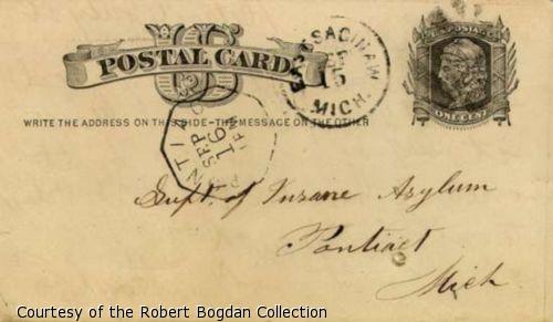Handwritten postcard address - "Supt. of Insane Asylum, Pontiac. Mich."